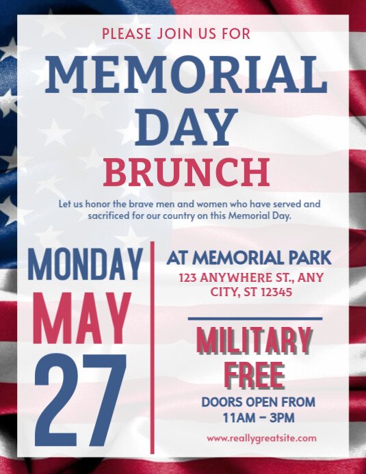 White  Memorial  Day Brunch Invitation Flyer (us Letter) template