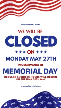 White  Memorial Day Business Closed  Instagra Instagram Story template