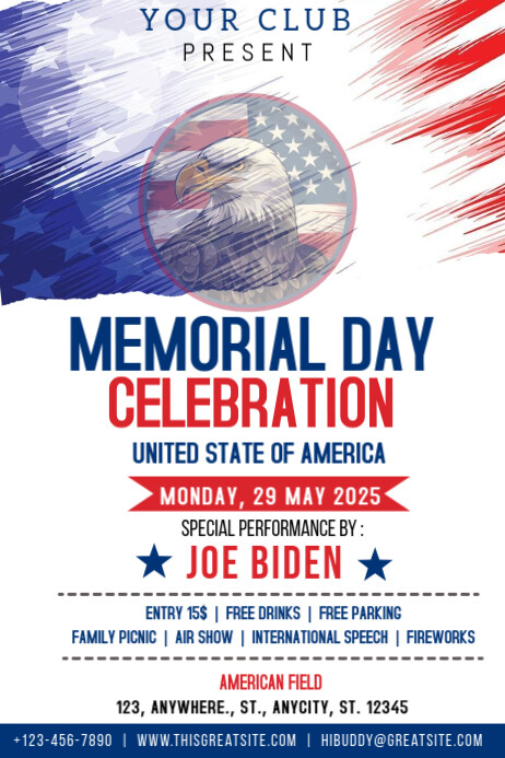 White  Memorial Day Celebration Poster template
