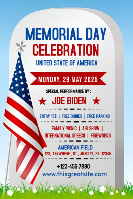 White Memorial Day Celebration Poster Template | PosterMyWall