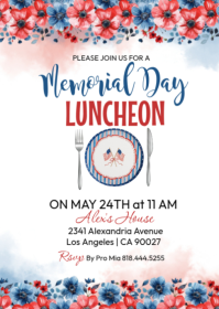 White Memorial Day Luncheon Invitation A6 template
