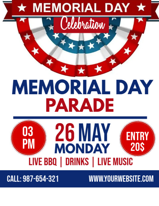 White Memorial Day Parade Flyer (us Letter) Templat | PosterMyWall