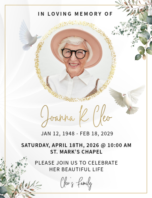 White Memorial Service Flyer Template | PosterMyWall