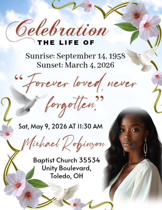 White Memorial Service Flyer Template | PosterMyWall