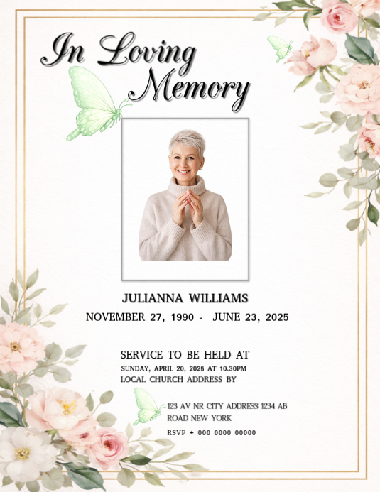 White Memorial Service Flyer Template | PosterMyWall