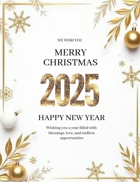 White Merry Christmas And Happy New Year Flyer (us Letter) Template ...
