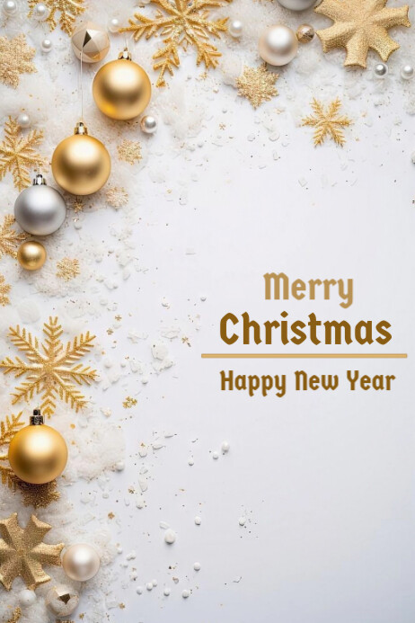 White Merry Christmas And Happy New Year Poster Template | PosterMyWall
