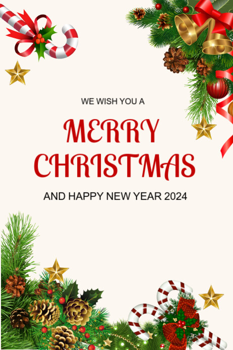 White Merry Christmas And Happy New Year Poster Template | PosterMyWall