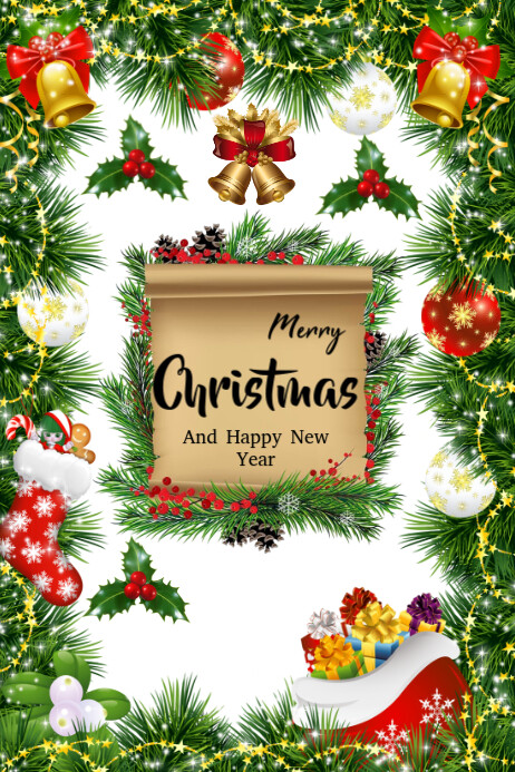 Plantilla de White Merry Christmas And Happy New Year Poster | PosterMyWall