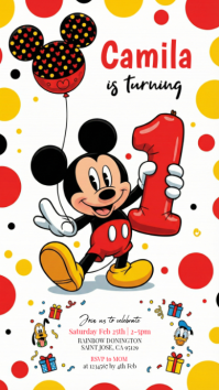 White Mickey Mouse Birthday Celebration Instagram Story template