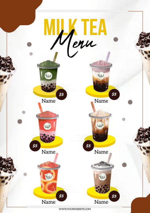 White Milk Tea Menu A4 Template | PosterMyWall