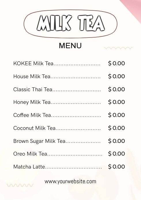 Modèle White Milk Tea Menu A4 | PosterMyWall