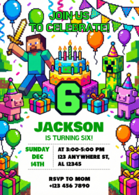 White Minecraft Birthday Party A6 template