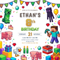 White Minecraft Birthday Party Instagram Post template