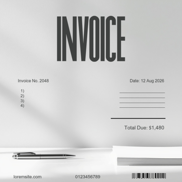 White minimal desk invoice Template | PosterMyWall