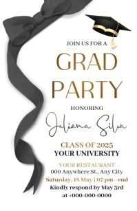 White Minimal Graduation Party Invitation Half Page Wide template