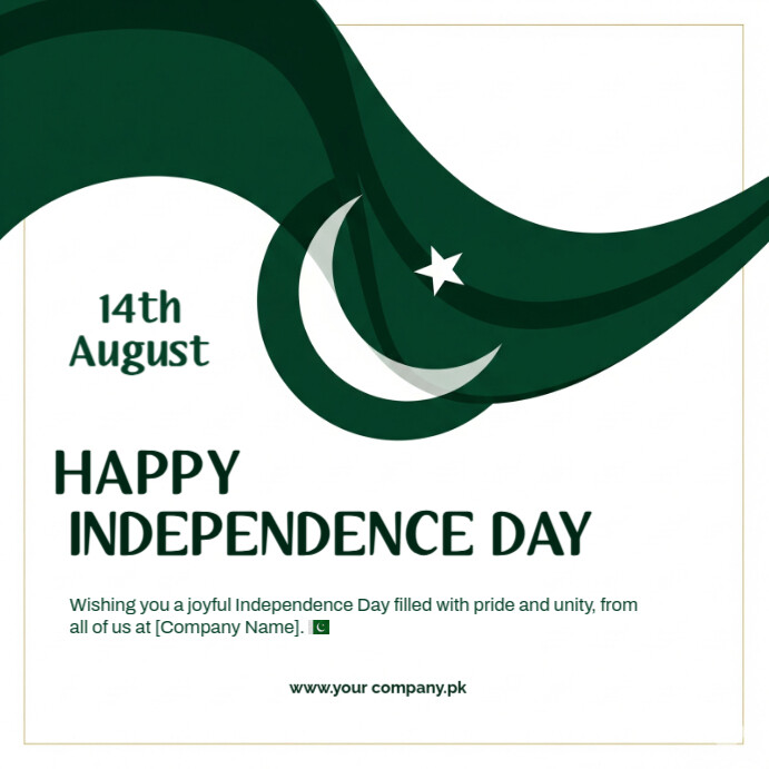 White Modern & Minimal 14th August Independence Day Of Pakistan Customizable Company / Business Name Instagram Post template