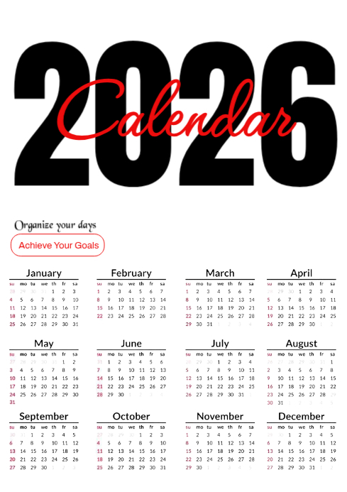 White Modern & Minimal 2026 Calendar A4 Template | PosterMyWall