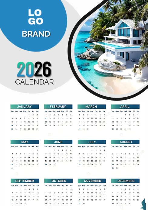 White Modern & Minimal 2026 Calendar Template A4 | PosterMyWall