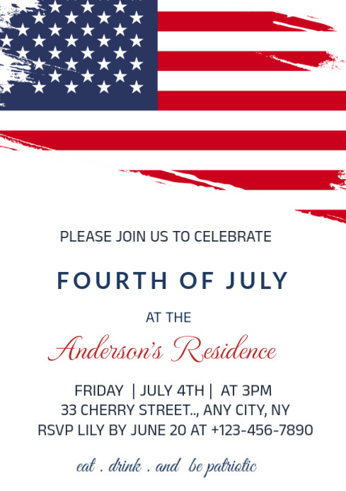 White Modern & Minimal 4th Of July Independence Day Invitation  A4 template