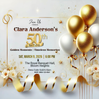 White Modern & Minimal 50th Birthday Invitation Square (1:1) template