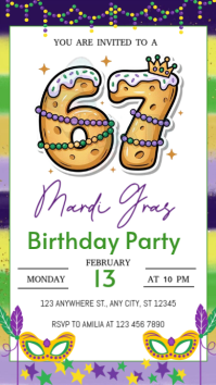 White Modern & Minimal 67 Mardi Gras Birthday Invitation Instagram Story template