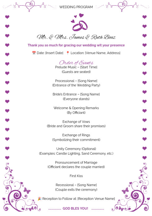 White Modern & Minimal A4 Wedding Program Template A4