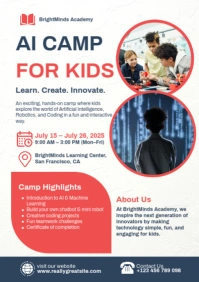 White Modern & Minimal Ai Camp For Kids Poster Template - Coding, Robotics & Stem Learning A2
