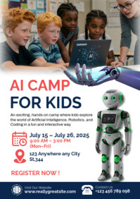 White Modern & Minimal Ai Camp For Kids Poster Template - Coding, Robotics & Stem Learning A2