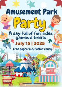 White Modern & Minimal Amusement Park Party A4 template