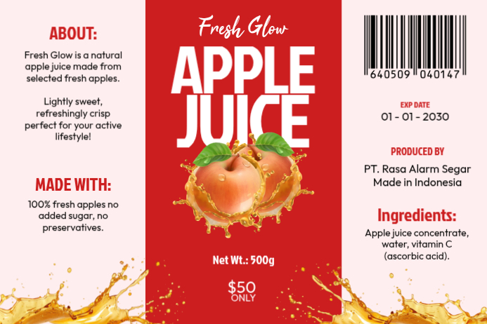 White Modern & Minimal Apple Juice Label Template | PosterMyWall