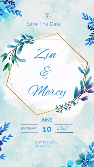 White Modern & Minimal Aqua Green Background Wedding Invitation Video Template Instagram Reel