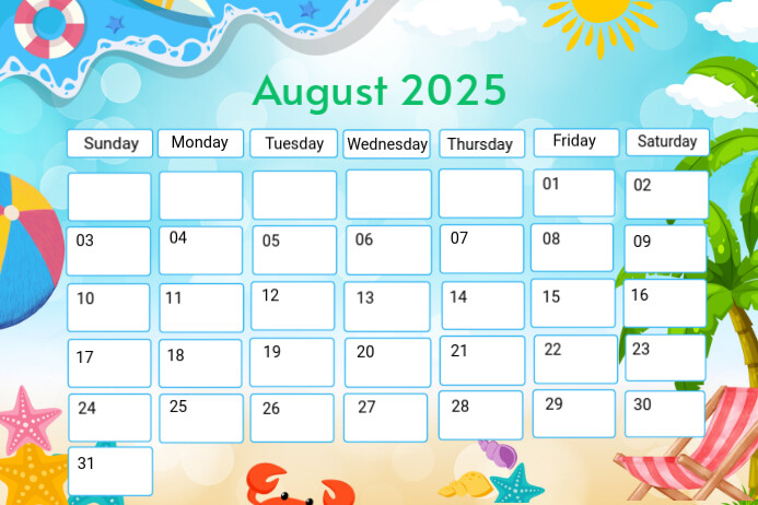 White Modern & Minimal August Calendar 2025 Label Template | PosterMyWall