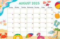 White Modern & Minimal August Calendar 2025 Label Этикетка template