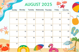 White Modern & Minimal August Calendar 2025 Label template