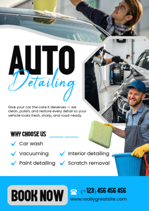 White Modern & Minimal Auto Detailing A2 Template | PosterMyWall