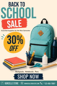 White Modern & Minimal Back to School Sale Poster template