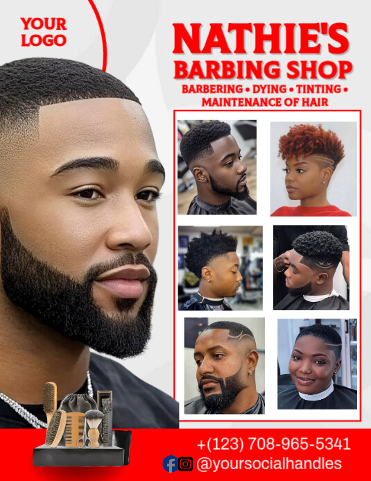 White Modern & Minimal Barbing Salon Template Flyer (us Letter)