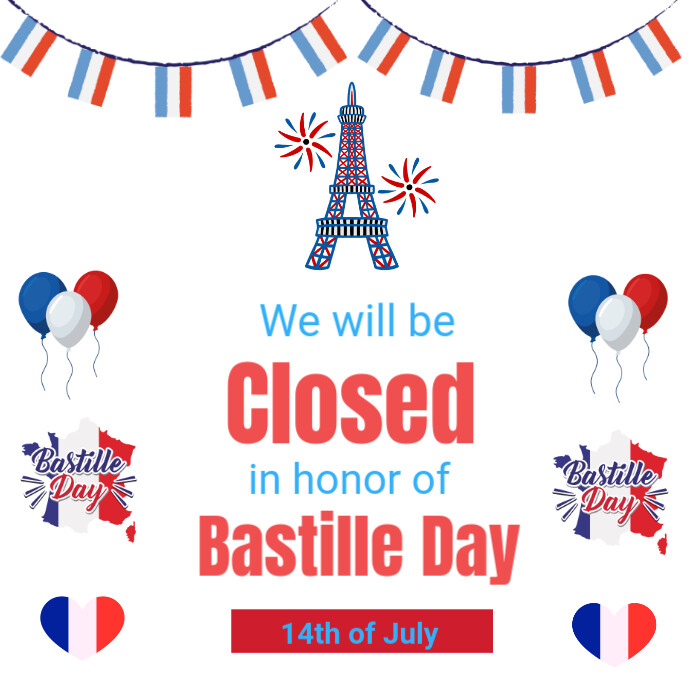 White Modern & Minimal Bastille Day  Instagram Post template