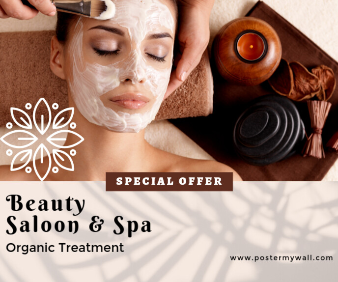 White Modern & Minimal Beauty Saloon & Spa Facebook Post Persegi Panjang Besar Groot Reghoek template