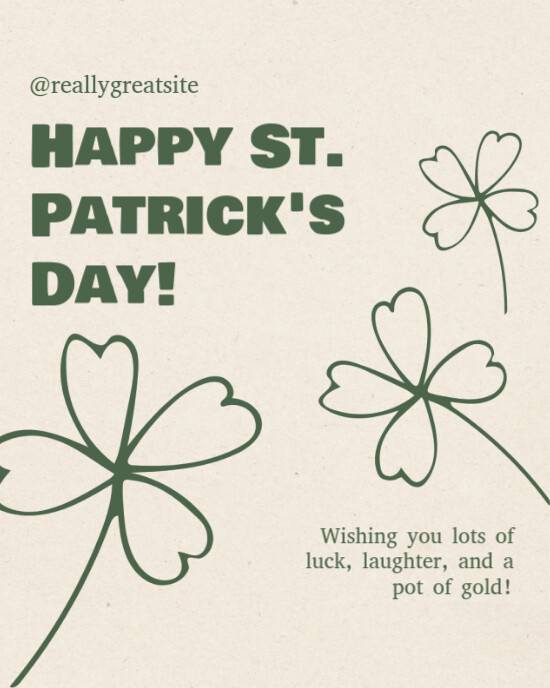 White Modern & Minimal Beige And Green Vintage Illustrative Happy St. Patrick's Day Greeting Instagr Instagram Portrait template