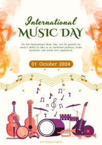 White Modern & Minimal Beige And Orange Modern Illustration International Musical Poster Flyer A5 A4 template