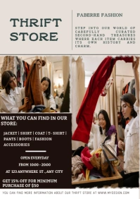 White Modern & Minimal Beige Black Minimalist Thrift Shop Promotion Flyer A4 Thrift store flyer template
