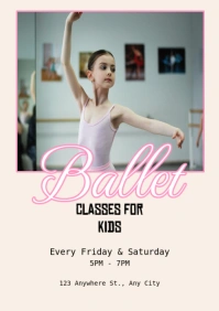 White Modern & Minimal Beige Pink Elegant Classy Ballet Classes Ad Poster A2 template
