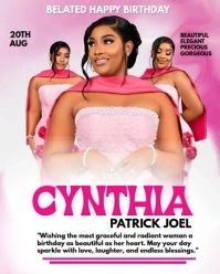 Belated Birthday Flyer For Her – Elegant Pink Woman’s Celebration Poster Instagram Portrait template