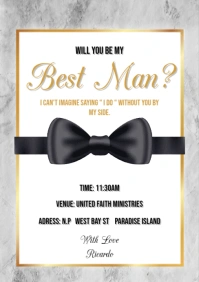 White Modern & Minimal Best Man Invitation Card A5 template