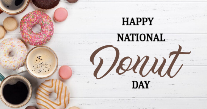 White Modern & Minimal Black And Yellow National Donut Day Facebook Cover (facebook Ad) Facebook Sha Isithombe Esabiwe ku-Facebook template