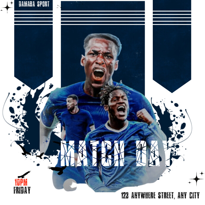 White Modern & Minimal Blue And White Bordered Basketball Matchday