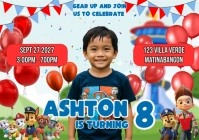 White Modern & Minimal Blue Toy Story Birthday Invitation A5 template