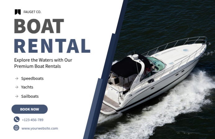 White Modern & Minimal Boat Rental Ad Flyer Design Tabloid Template ...